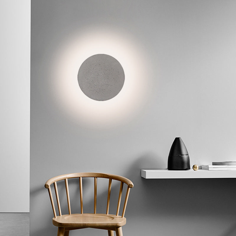Flat Round Wall Sconce Light Minimalistic Cement Grey LED Wall Mount Light for Bedside