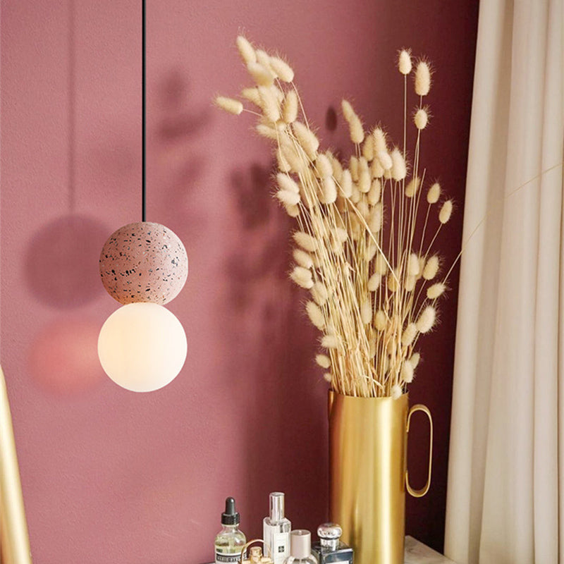 Globe Ceiling Light Nordic Style Terrazzo 1-Light Restaurant Hanging Pendant Light with Opal Glass Shade