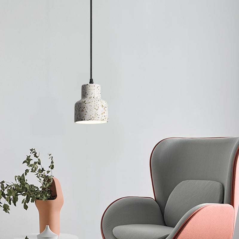 Geometrical Suspension Lighting Nordic Style Terrazzo Single-Bulb White Pendant Ceiling Light