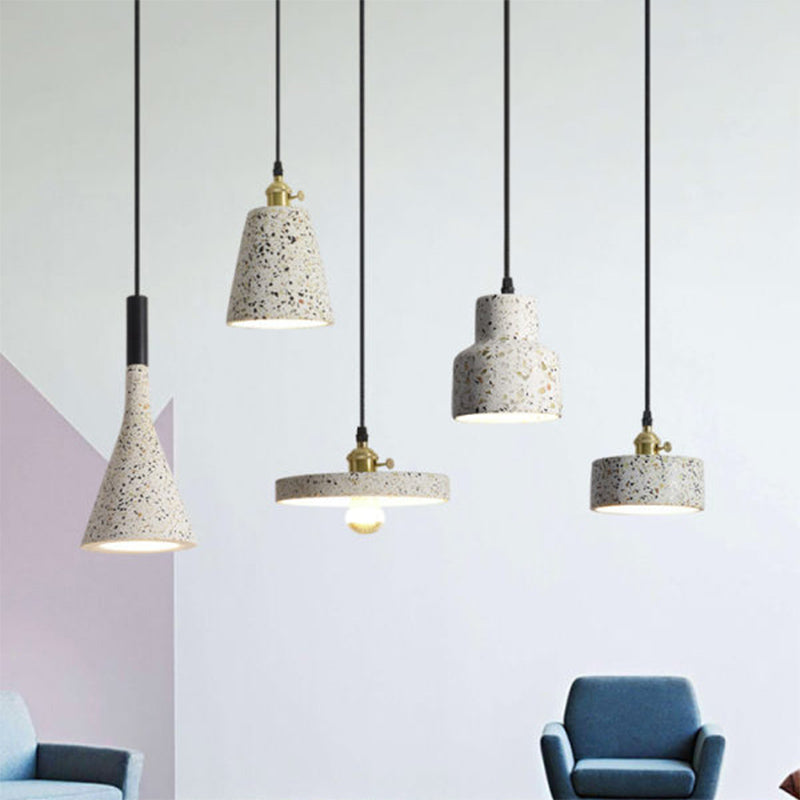 Geometrical Suspension Lighting Nordic Style Terrazzo Single-Bulb White Pendant Ceiling Light