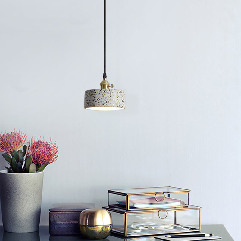 Geometrical Suspension Lighting Nordic Style Terrazzo Single-Bulb White Pendant Ceiling Light