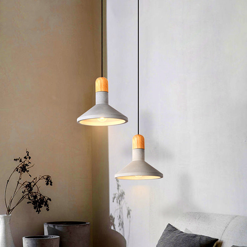 Minimalist Funnel Shaped Pendant Light Cement 1 Bulb Dining Room Suspension Light Fixture in Grey