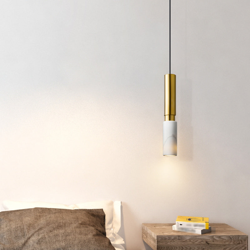 Marble Cylindrical Shade Suspension Light Simplicity Single Pendant Light Fixture