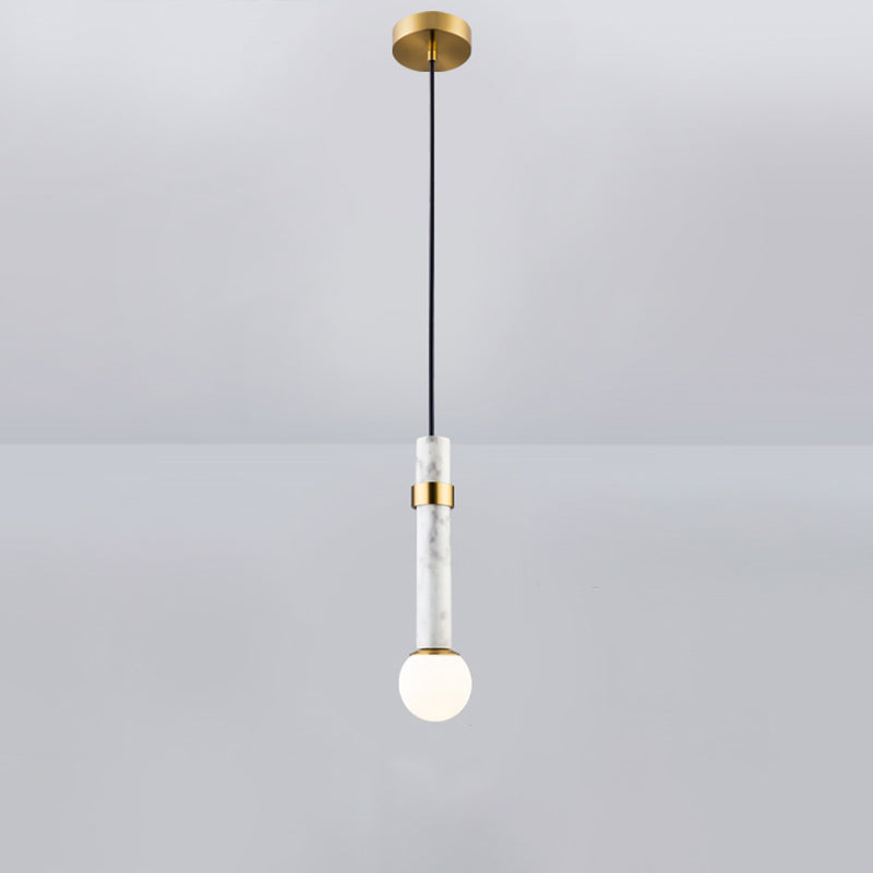 Marble Cylindrical Shade Suspension Light Simplicity Single Pendant Light Fixture