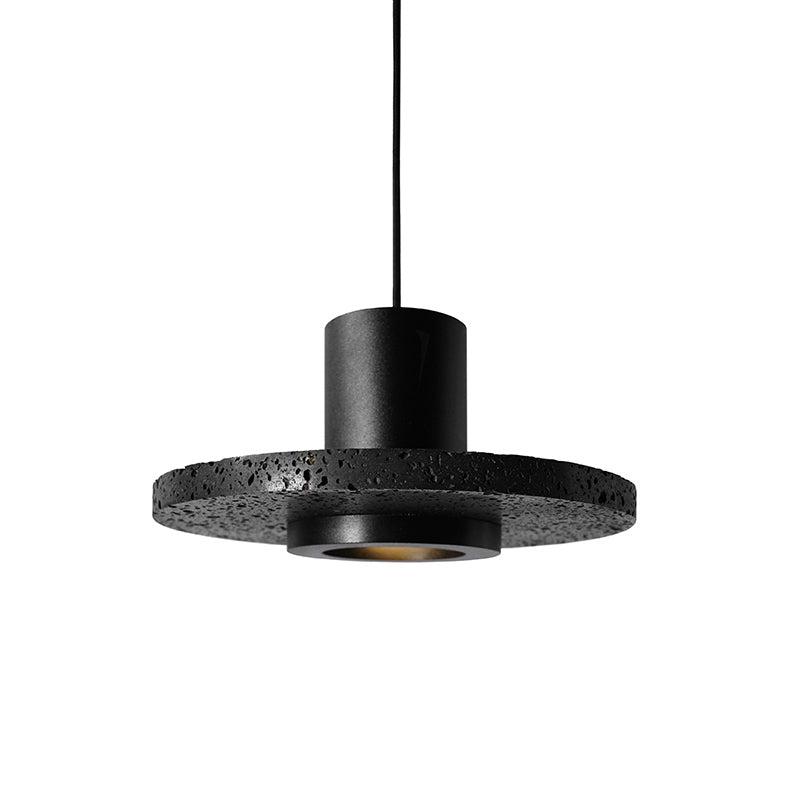 Platte ronde plafondverlichting eenvoud terrazzo single-bulb zwarte hoed hangende lamp