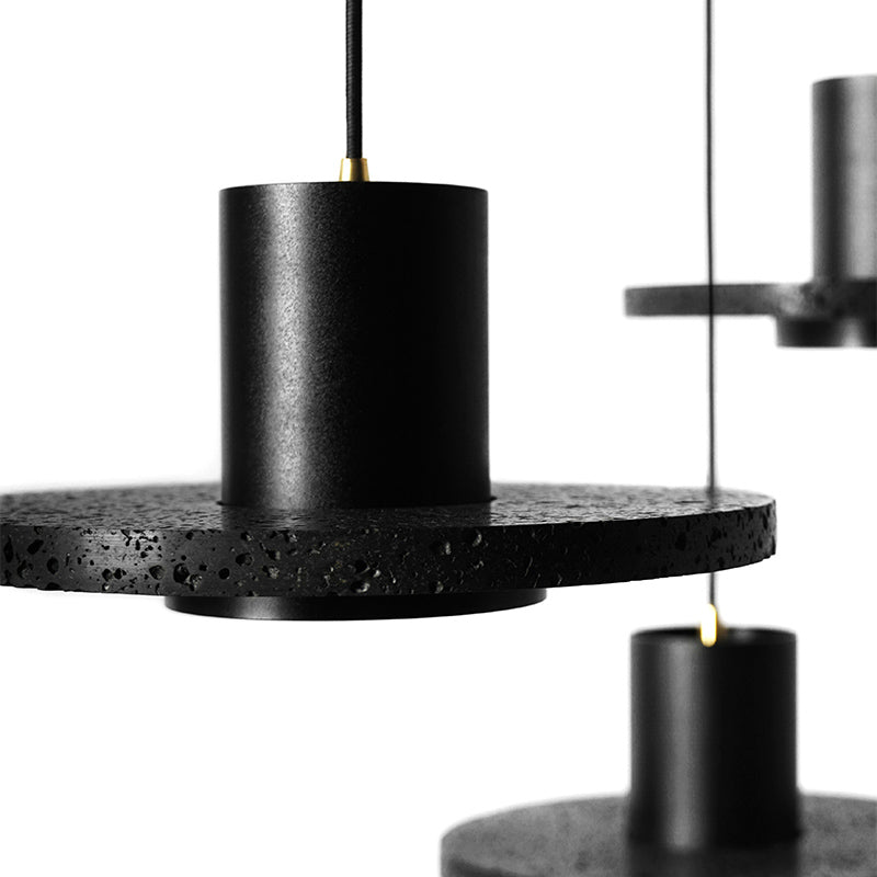 Platte ronde plafondverlichting eenvoud terrazzo single-bulb zwarte hoed hangende lamp