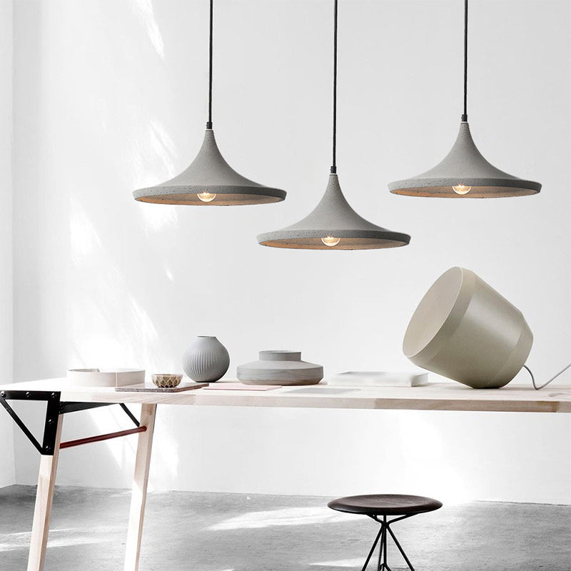 Conical Cement Suspension Lighting Nordic Style 1 Bulb Grey Pendant Ceiling Light