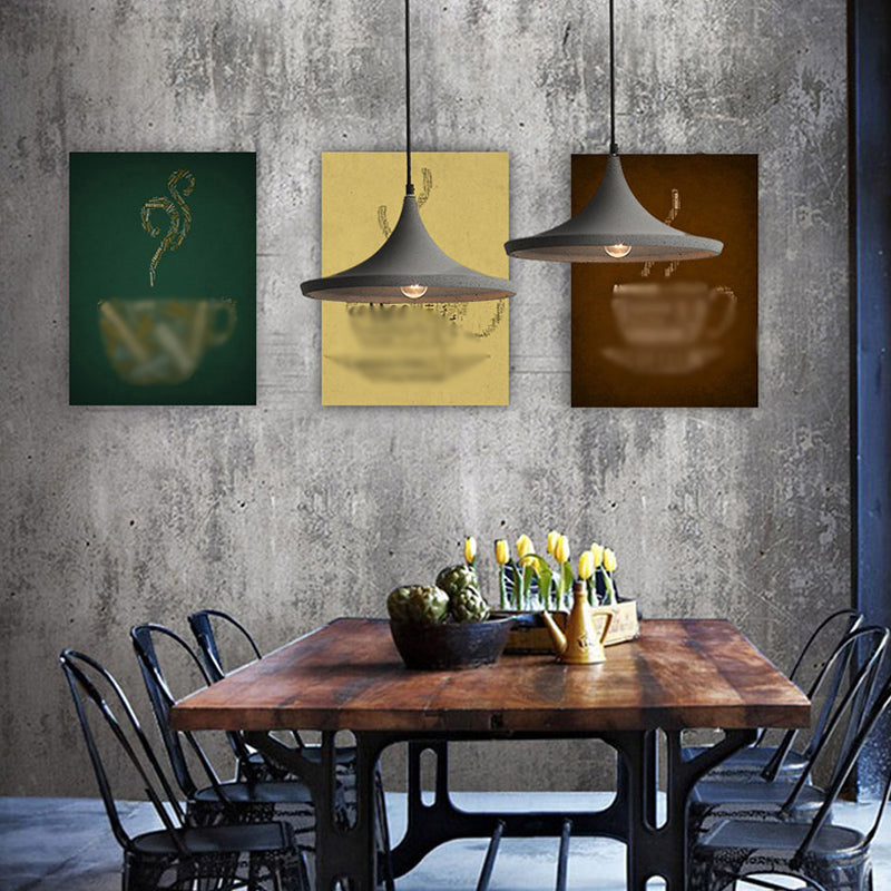 Conical Cement Suspension Lighting Nordic Style 1 Bulb Grey Pendant Ceiling Light