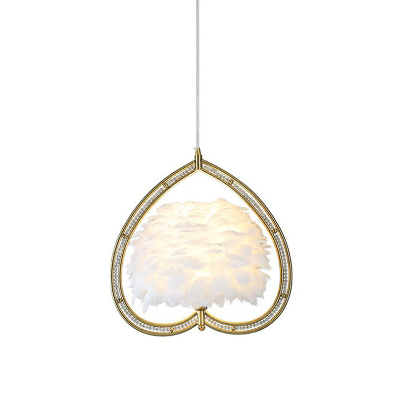 Metallic Heart Suspension Lighting Hedendaags single gouden hanger plafondlicht met decoratieve veer