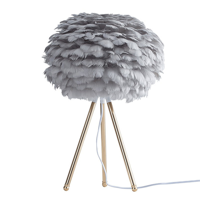 Feather Sphere Table Lighting Nordic 1 Head Nightstand Lamp with Metallic Tripod for Living Room