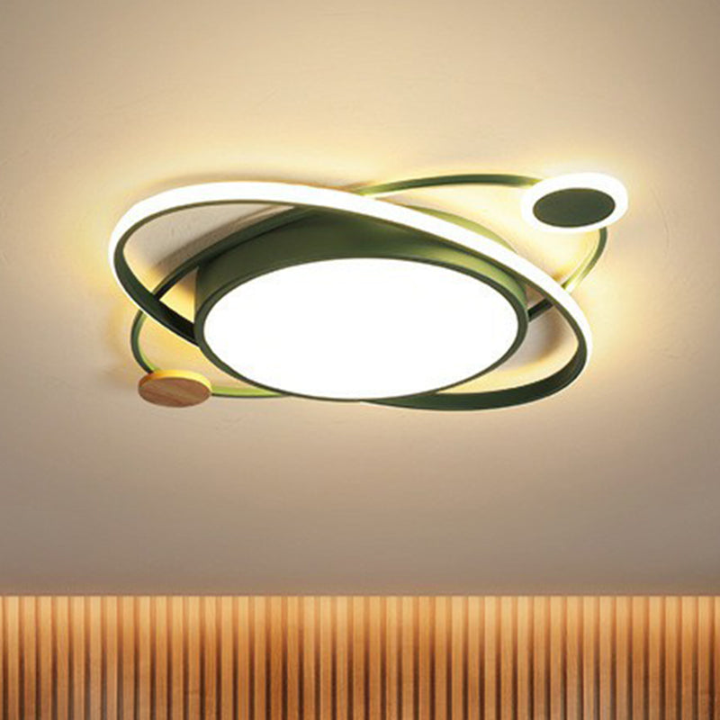 Macaron Orbit Shaped LED Flush Mount Lighting Metallic Kids Bedroom Flush Mount Ceiling Light