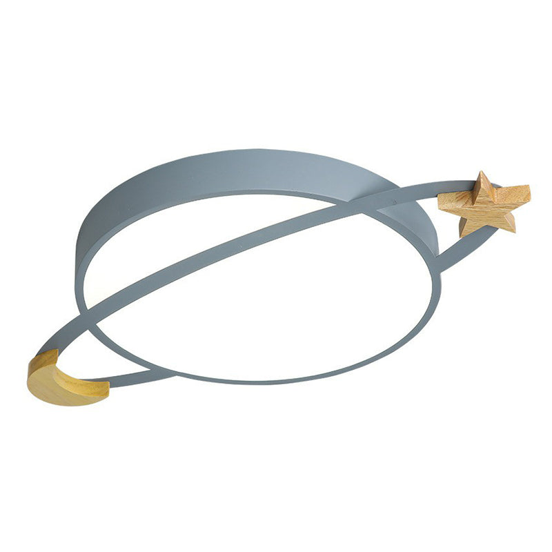 Planeetvormige inbouwlamp Scandinavische metalen slaapkamer LED-plafondlamp met houten maan en ster