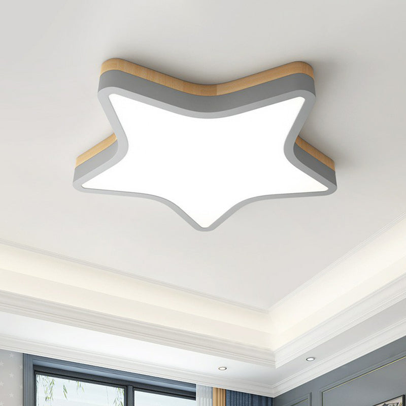Nordic Star Shaped Flush Ceiling Light Wooden Kids Bedroom LED Flush Mount Lighting Fixture