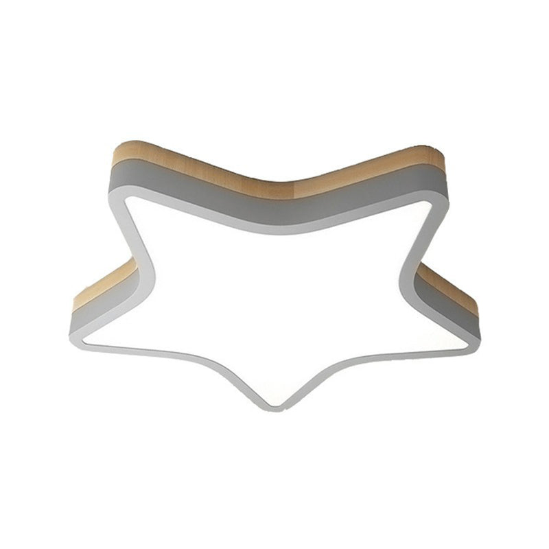 Nordic Star Shaped Flush Ceiling Light Wooden Kids Bedroom LED Flush Mount Lighting Fixture