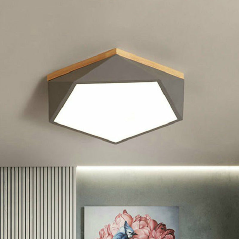 Chambre à coucher à coucher du Pentagone Flush Light Metallic Macaron DEL Flush Ceiling Light Fixture with Wooden Canopy