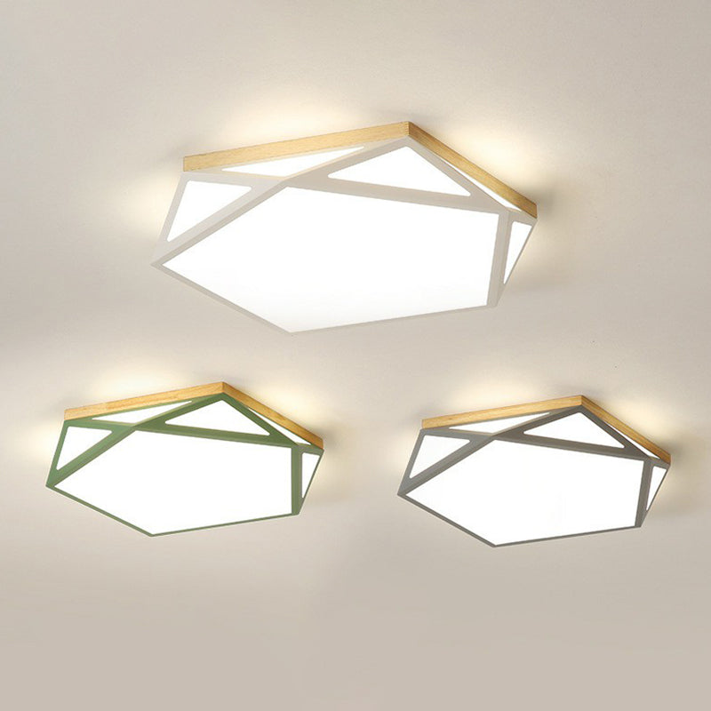 Multifaceted LED Flush Mount Minimalist Metallic Bedroom Flushmount Ceiling Light with Pentagon Acrylic Shade
