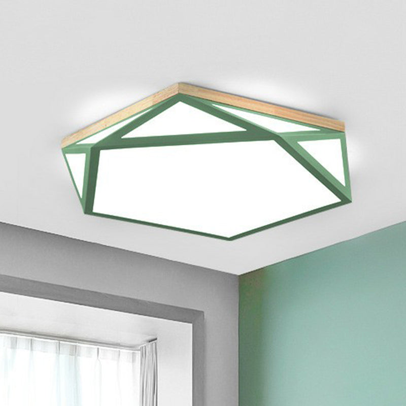 Multifaceted LED Flush Mount Minimalist Metallic Bedroom Flushmount Ceiling Light with Pentagon Acrylic Shade