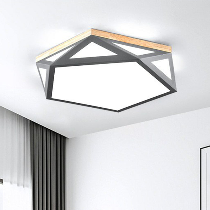 Multifaceted LED Flush Mount Minimalist Metallic Bedroom Flushmount Ceiling Light with Pentagon Acrylic Shade