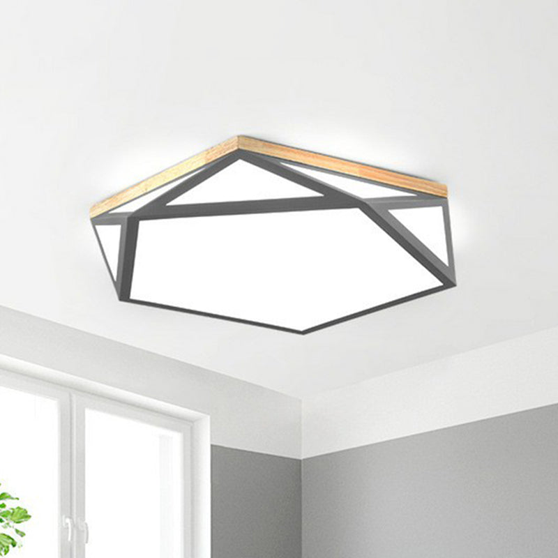 Multifaceted LED Flush Mount Minimalist Metallic Bedroom Flushmount Ceiling Light with Pentagon Acrylic Shade