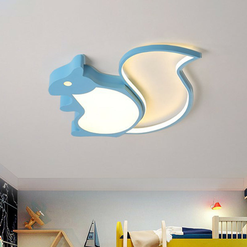 Plafonnier LED bleu métallisé en forme d'écureuil pour enfants, luminaire de plafond pour chambre à coucher