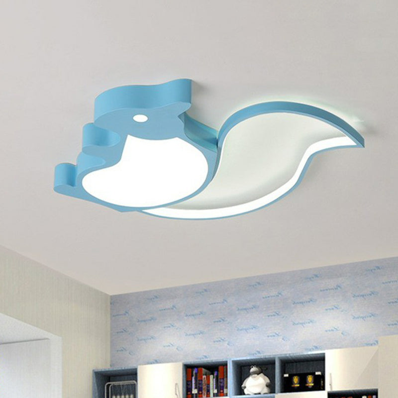 Plafonnier LED bleu métallisé en forme d'écureuil pour enfants, luminaire de plafond pour chambre à coucher