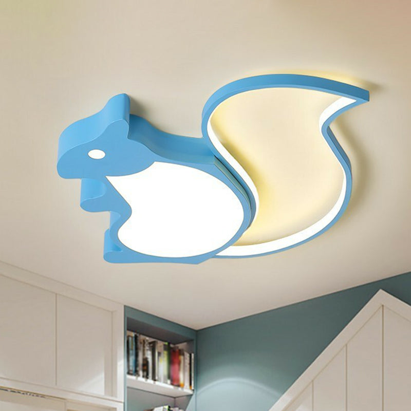 Plafonnier LED bleu métallisé en forme d'écureuil pour enfants, luminaire de plafond pour chambre à coucher