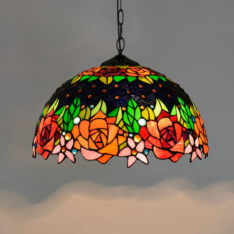 Tiffany-Style Dome Ceiling Light 1-Light Stained Glass Hanging Pendant Light for Restaurant