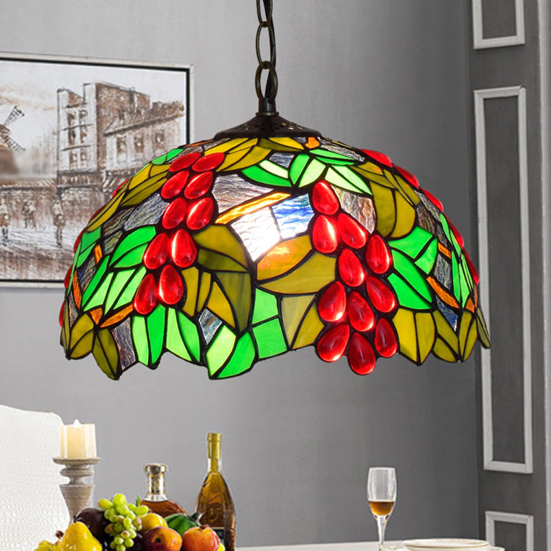 Tiffany-Style Dome Ceiling Light 1-Light Stained Glass Hanging Pendant Light for Restaurant