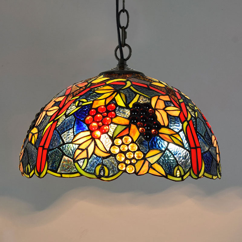 Tiffany-Style Dome Ceiling Light 1-Light Stained Glass Hanging Pendant Light for Restaurant