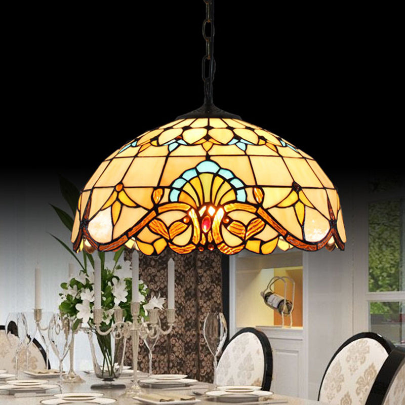 Tiffany-Style Dome Ceiling Light 1-Light Stained Glass Hanging Pendant Light for Restaurant