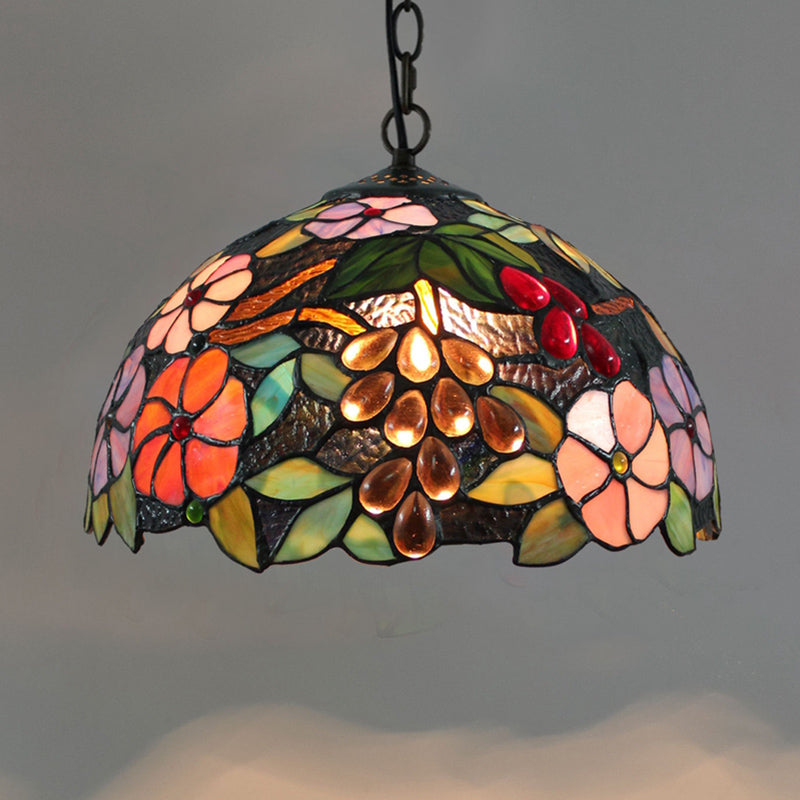 Tiffany-Style Dome Ceiling Light 1-Light Stained Glass Hanging Pendant Light for Restaurant