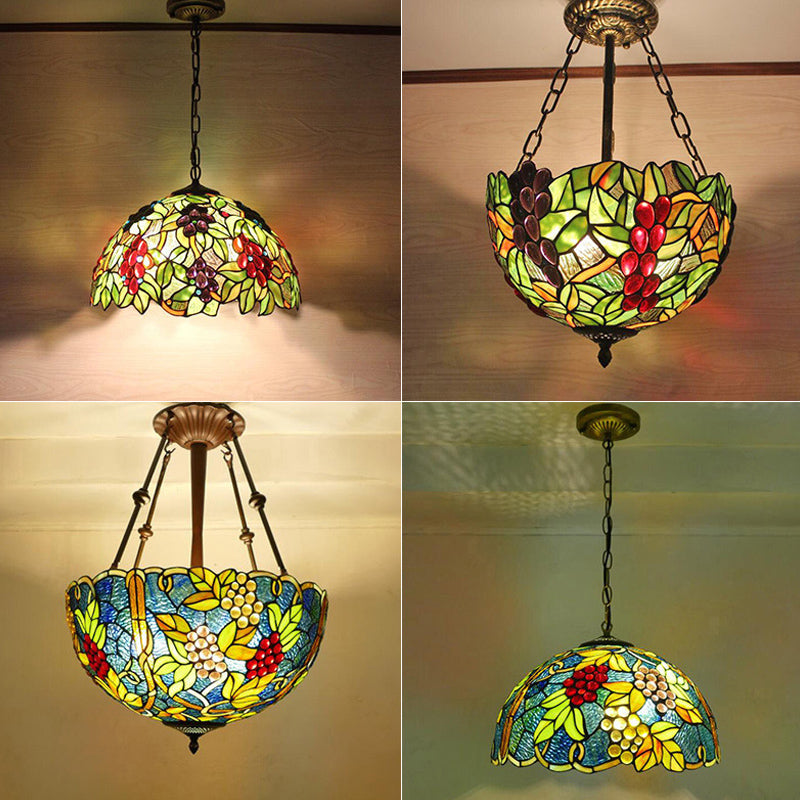 1 Head Suspension Light Decorative Dome Shade Grape Stained Glass Pendant Light Fixture