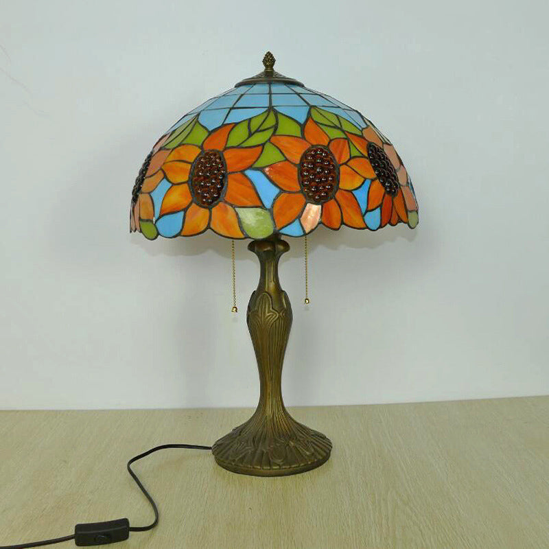 Tradition de tournesol Patchage de chevet lampe 2 têtes Tableau de table tachée d'éclairage avec chaîne de traction