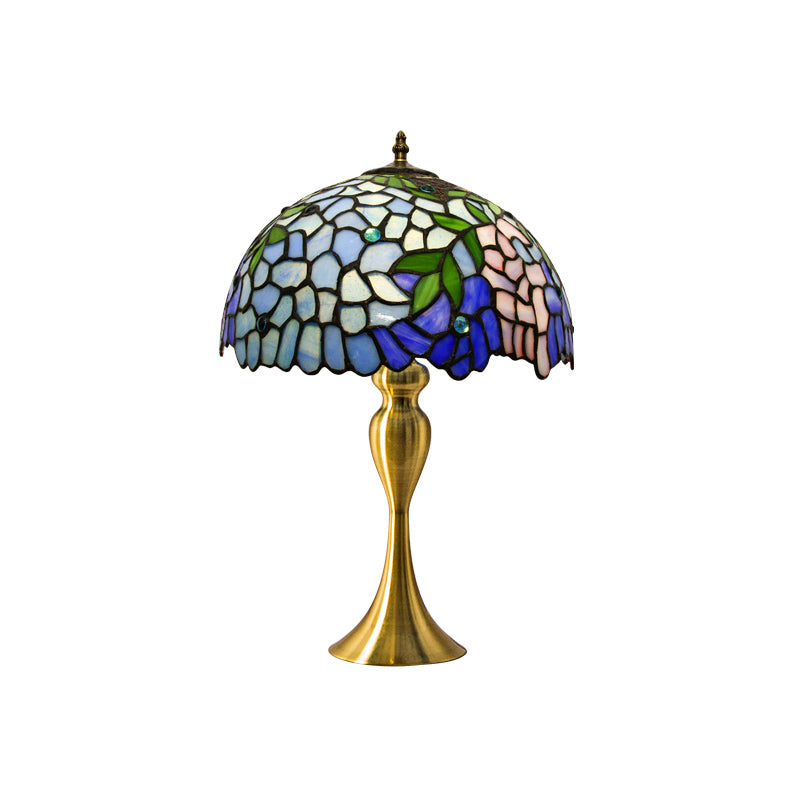 Vintage Dome Table Lamp Single-Bulb Handcrafted Glass Nightstand Lighting with Floral Pattern