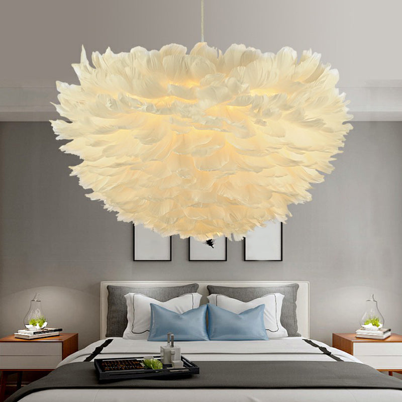 Hemispherical Living Room Feather Pendant Light Feather 1-Light Modern Suspension Light Fixture
