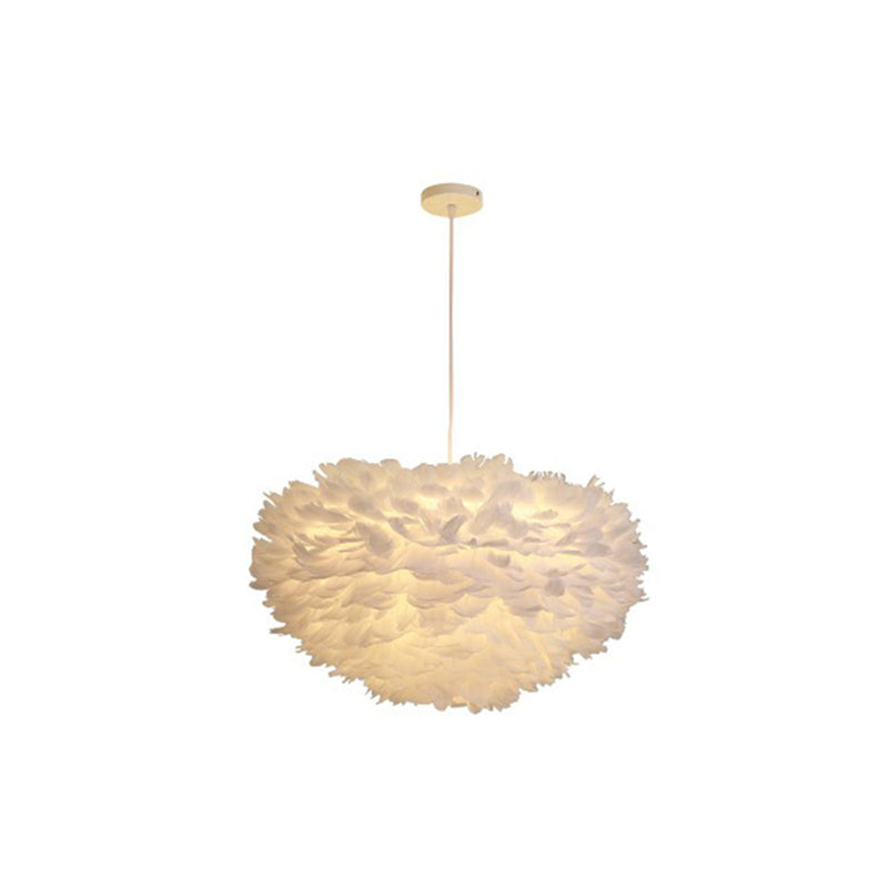 Hemispherical Living Room Feather Pendant Light Feather 1-Light Modern Suspension Light Fixture
