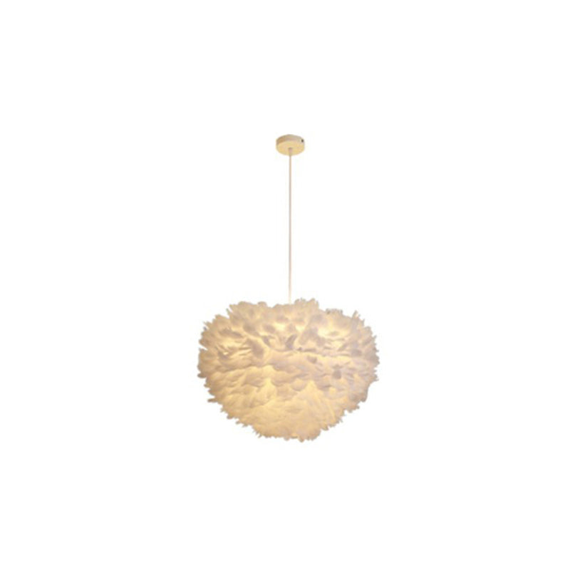 Hemispherical Living Room Feather Pendant Light Feather 1-Light Modern Suspension Light Fixture