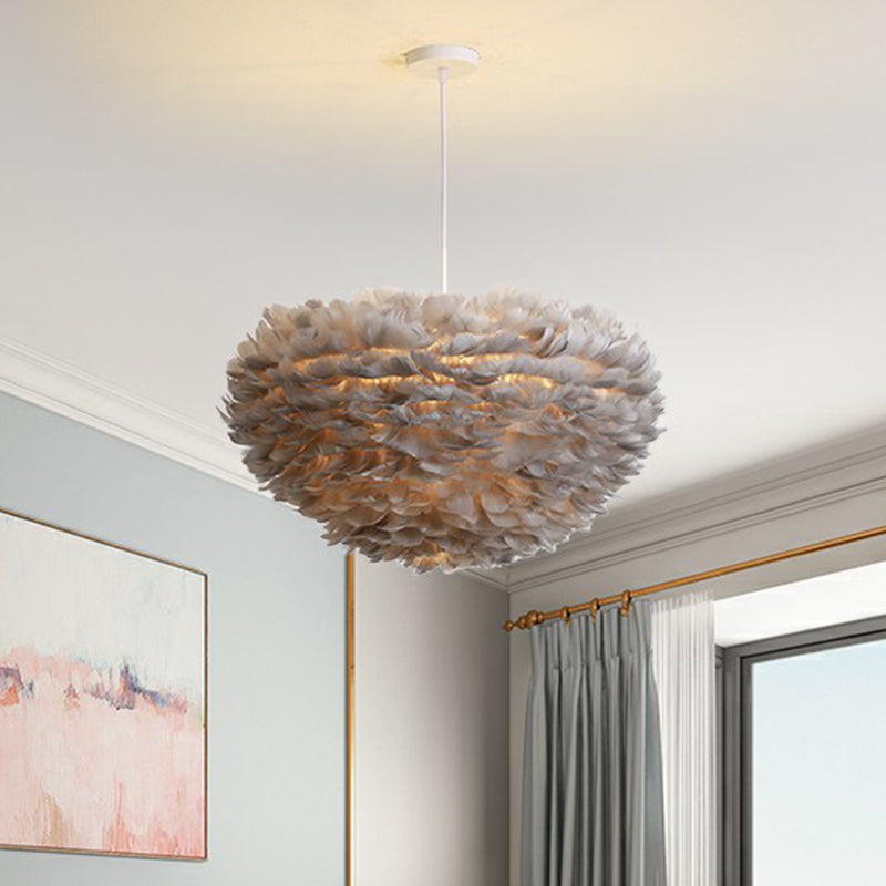 Hemispherical Living Room Feather Pendant Light Feather 1-Light Modern Suspension Light Fixture
