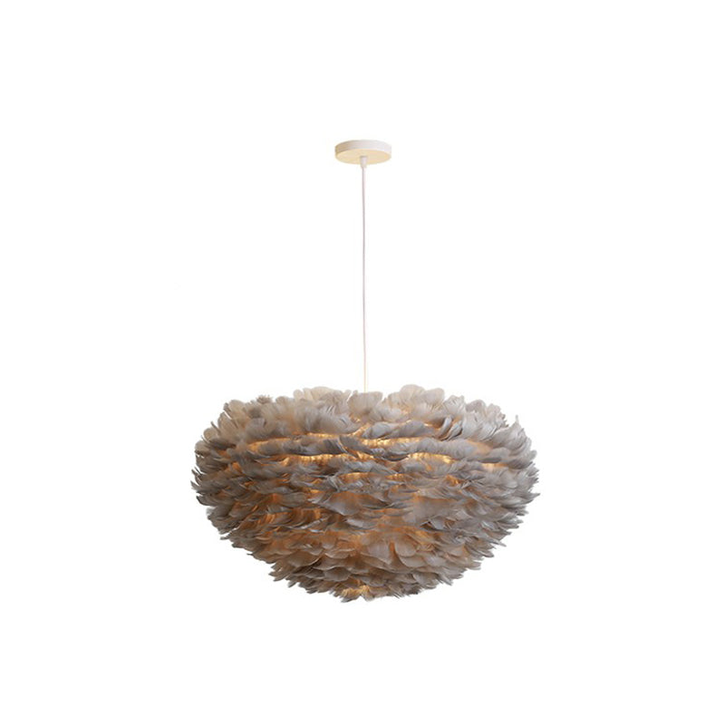 Hemispherical Living Room Feather Pendant Light Feather 1-Light Modern Suspension Light Fixture