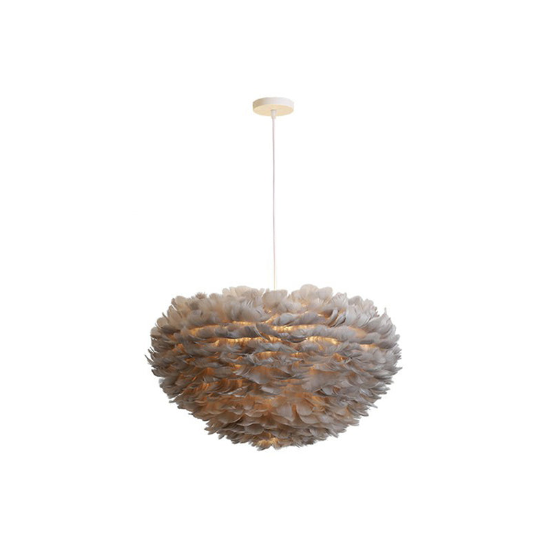Hemispherical Living Room Feather Pendant Light Feather 1-Light Modern Suspension Light Fixture