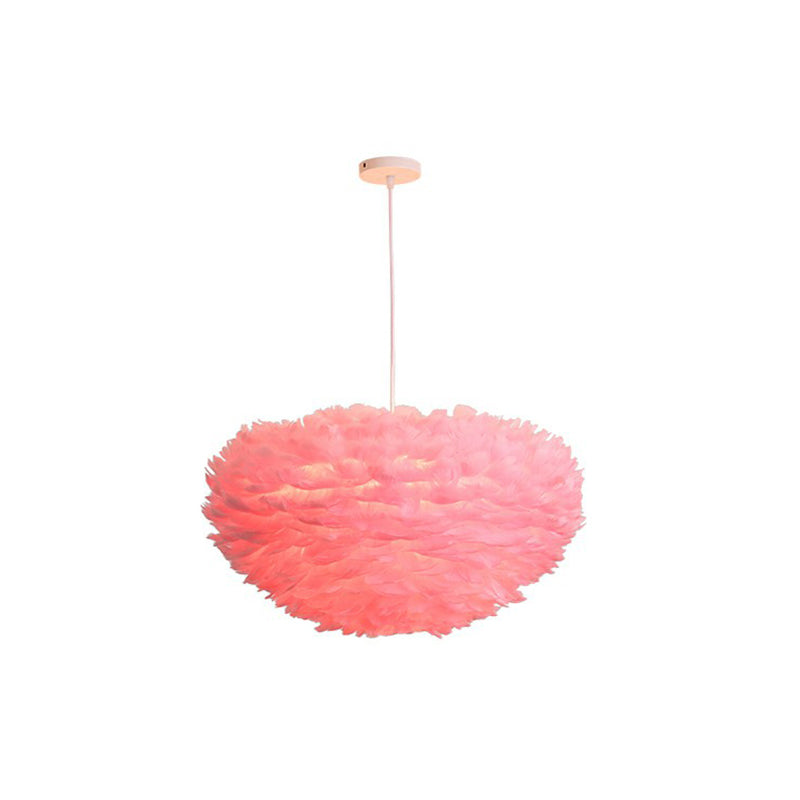 Hemispherical Living Room Feather Pendant Light Feather 1-Light Modern Suspension Light Fixture