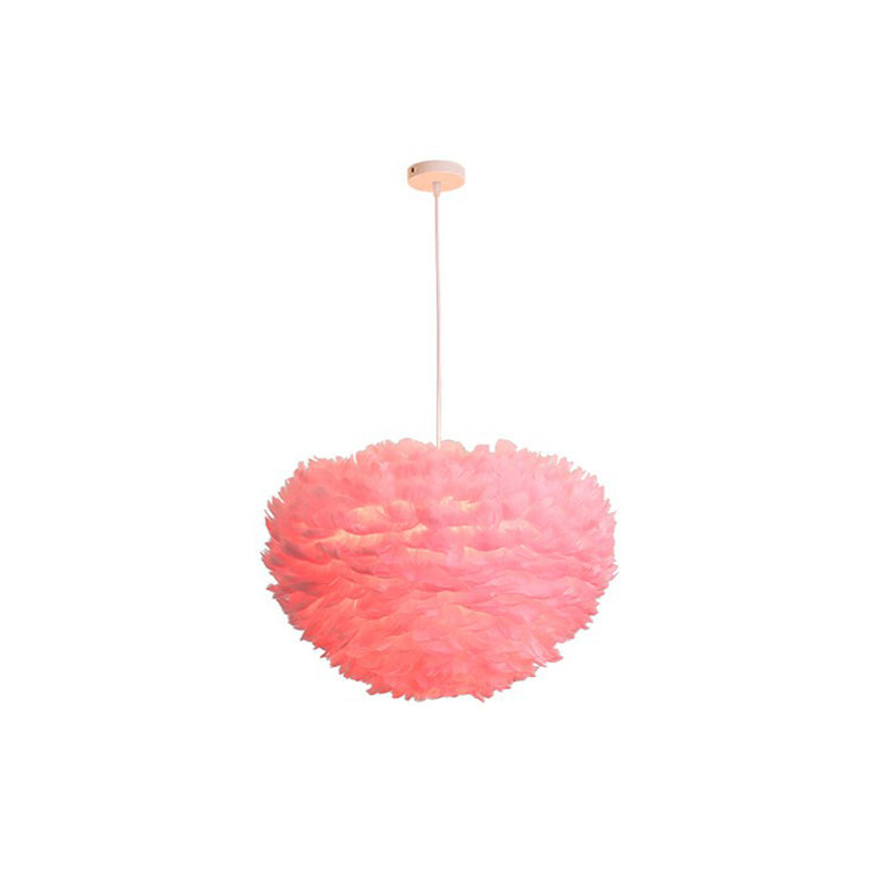 Hemispherical Living Room Feather Pendant Light Feather 1-Light Modern Suspension Light Fixture