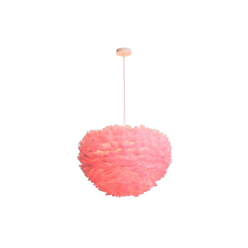 Hemispherical Living Room Feather Pendant Light Feather 1-Light Modern Suspension Light Fixture