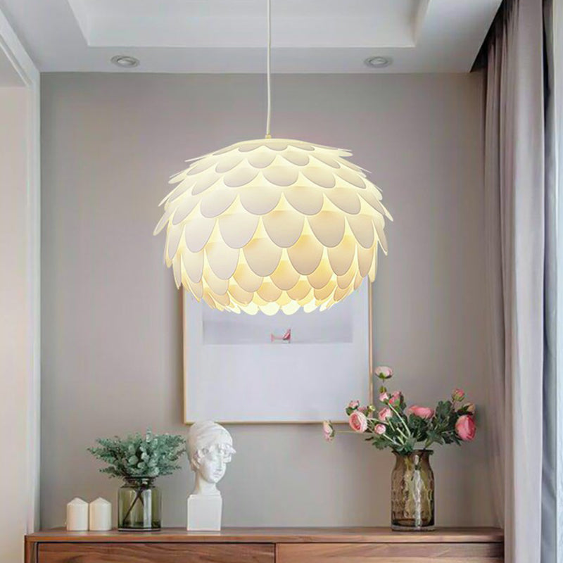 Round Shaped Ceiling Lighting Simplicity Feather Girls Bedroom Hanging Lamp in White