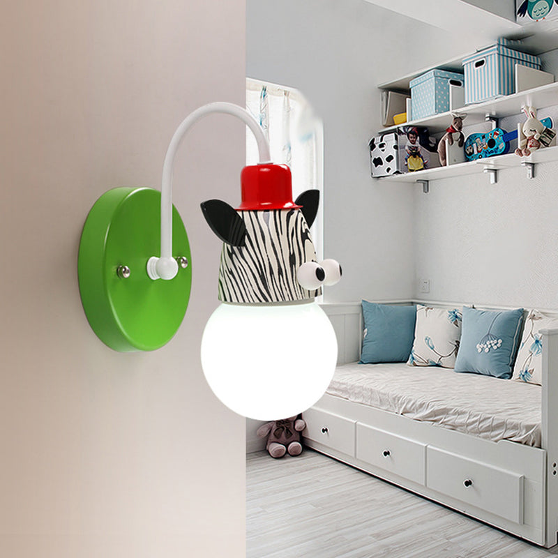 Lampada da parete della sfera di cartone animato Opal Glass Bulb Nursery Wall Monted Lamp con arredamento per animali