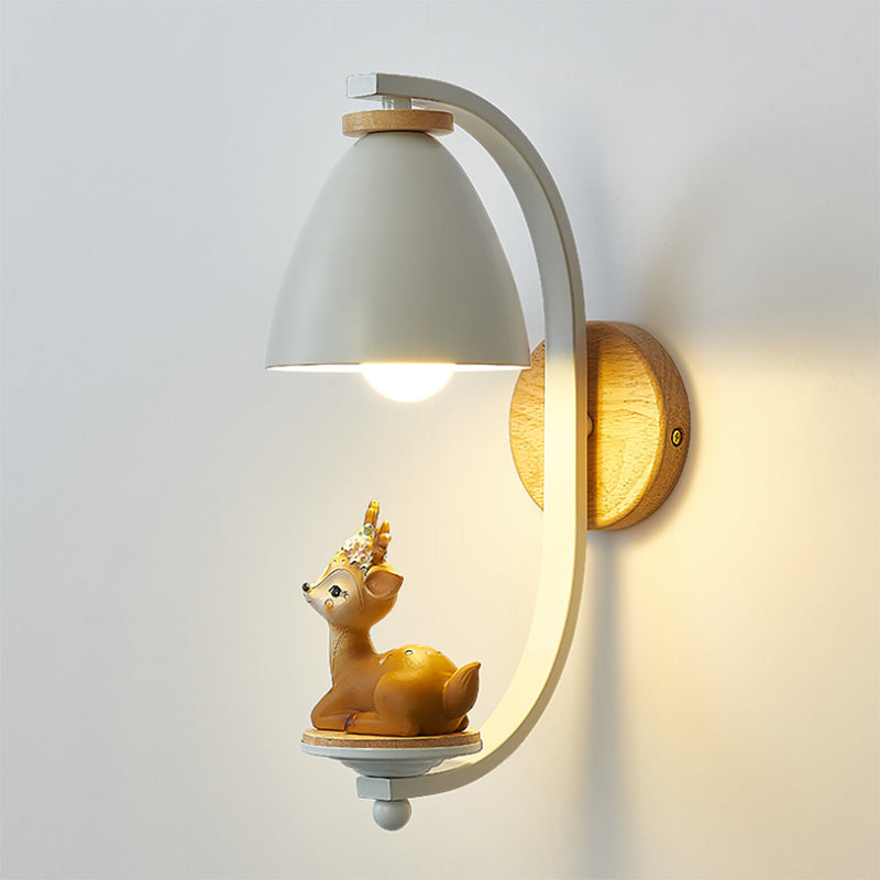 Metallic Cone Wall Lamp Nordic Style 1 Bulb White Wall Light Fixture with Figurine Decor for Kids Bedroom