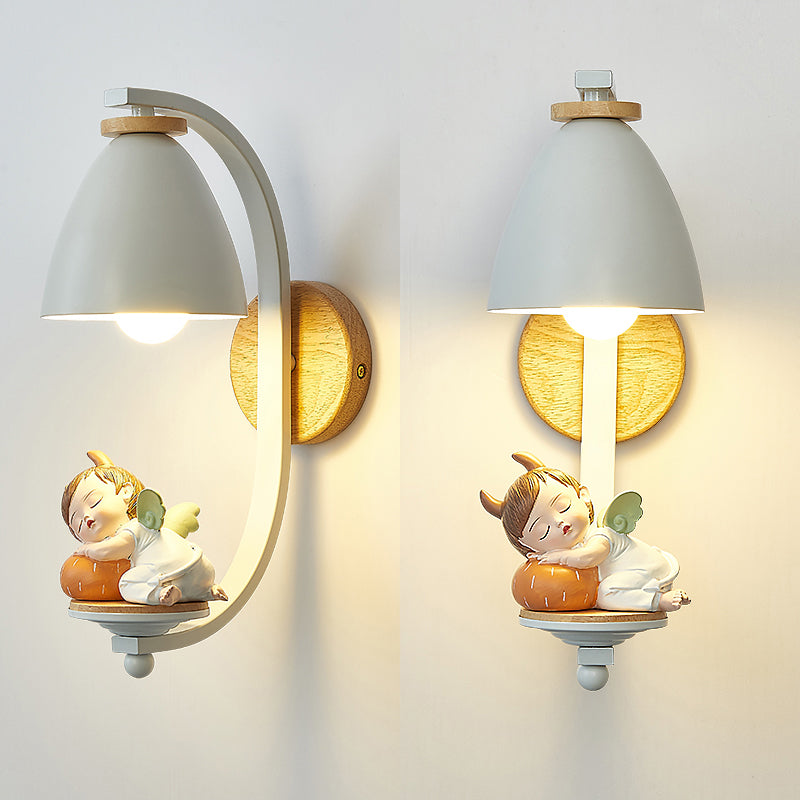 Metallic Cone Wall Lamp Nordic Style 1 Bulb White Wall Light Fixture with Figurine Decor for Kids Bedroom