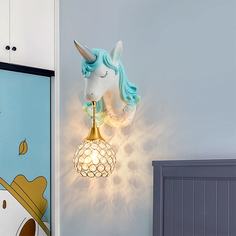 Hollowed out Wall Lamp Nordic Crystal Single Wall Light Fixture with Unicorn Decor
