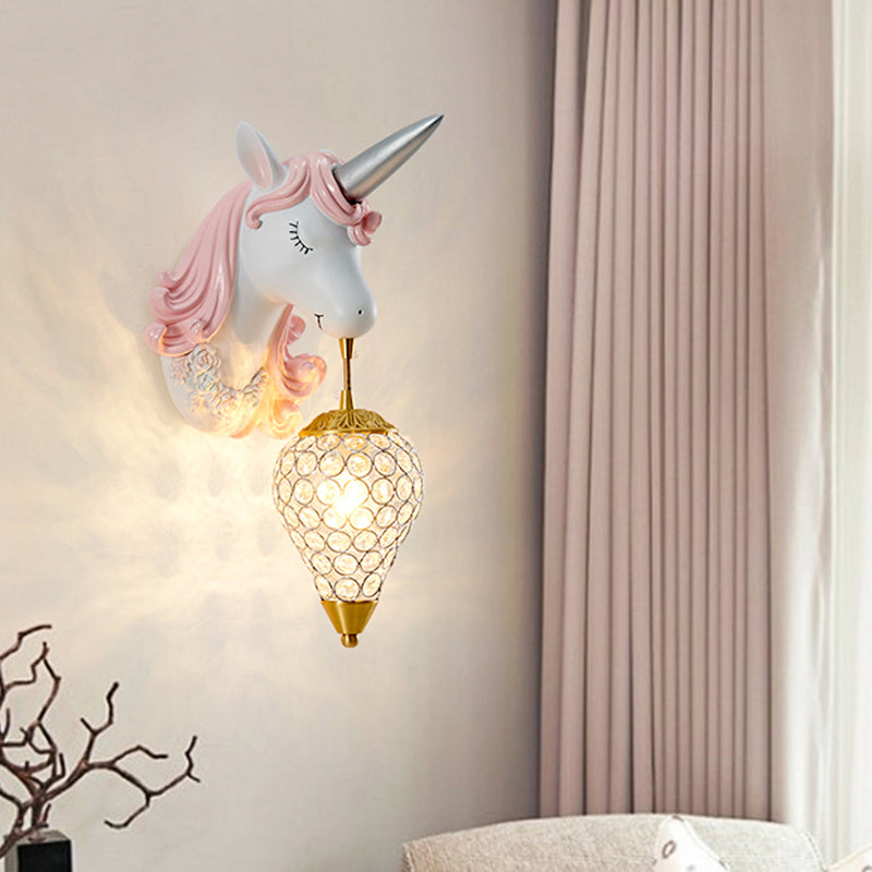 Hollowed out Wall Lamp Nordic Crystal Single Wall Light Fixture with Unicorn Decor