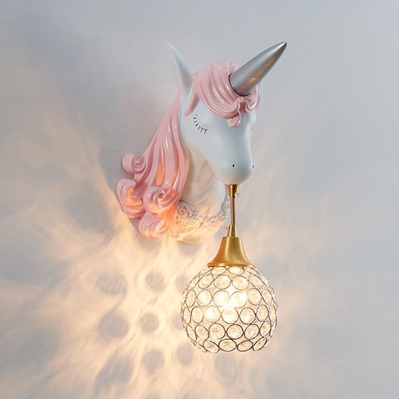 Hollowed out Wall Lamp Nordic Crystal Single Wall Light Fixture with Unicorn Decor